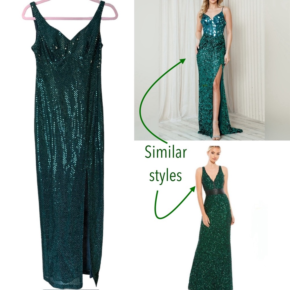 Green Sequin Special Occasion Dress Maxi Floor Length Small